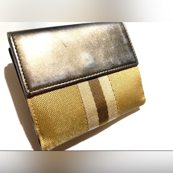 VINTAGE GUCCI JACKIE CHERIE GOLD LEATHER & CANVAS WALLET - Picture 4 of 10